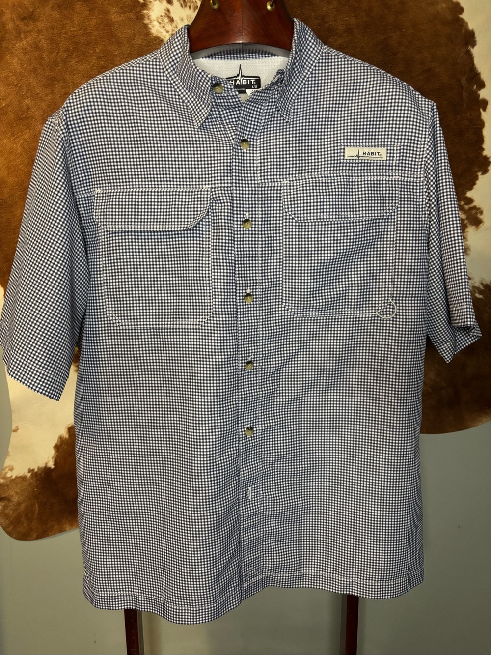 Habit Performance Fishing Shirt Men’s Large | Check Plaid Short Sleeve Outdoor